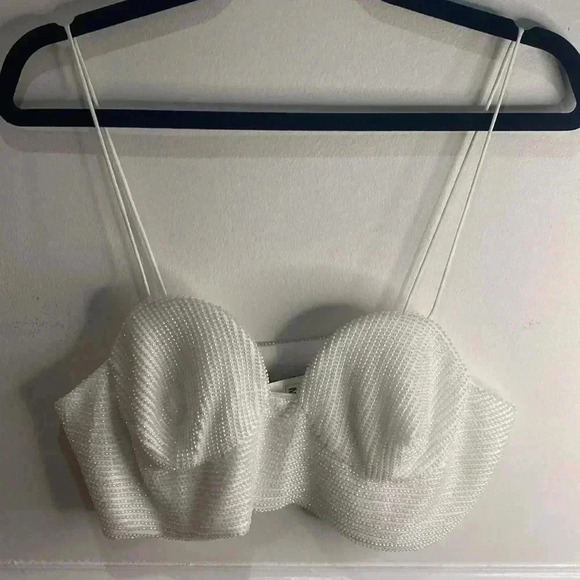 ZARA Oyster White Beaded Crop Top BNWT STUNNING Sz Medium - Picture 7 of 8